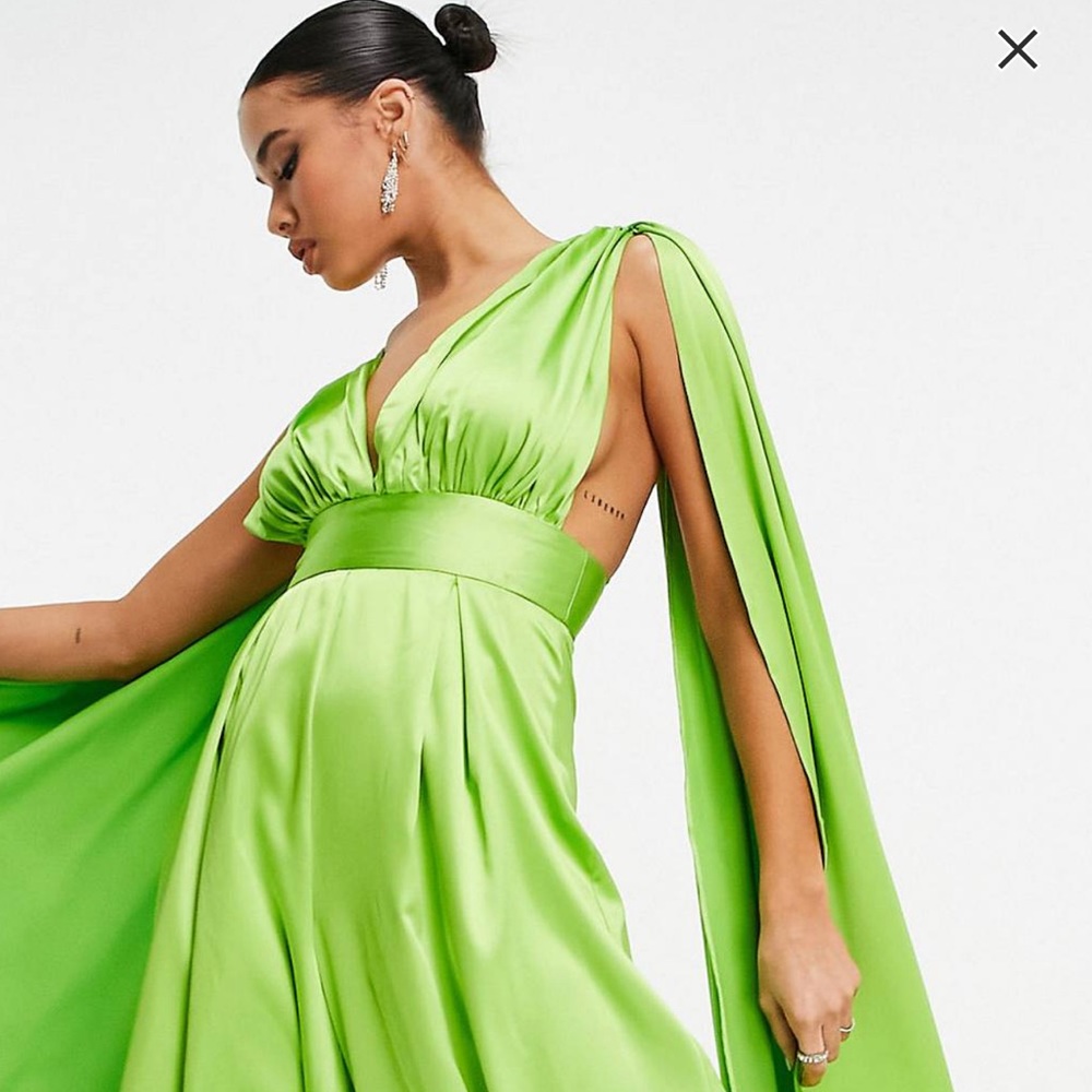 ASOS Lime green satin jumpsuit with cape shoulders